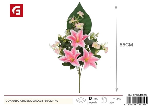 [200941289] Conjunto de azucenas y orquídeas 8 uds - 55 cm - Color púrpura - Ramos de flores artificiales