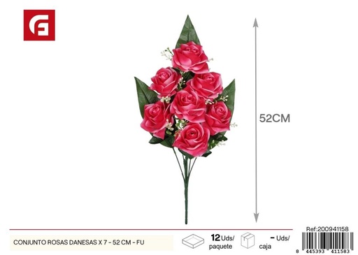 [200941158] Conjunto de rosas danesas 7 uds - 52 cm - Color púrpura - Ramos de flores artificiales