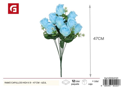 [200941121] Ramo de capullos premium 9 uds - 47 cm - Color azul - Ramos decorativos de flores artificiales