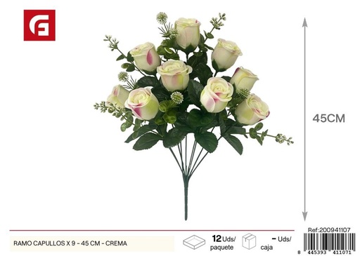 [200941107] Ramo de capullos 9 uds - 45 cm - Color crema - Ramos decorativos de flores artificiales