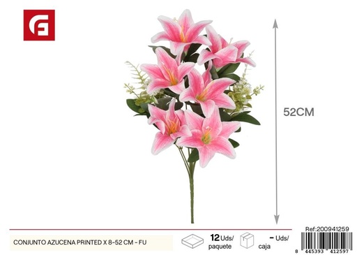 [200941259] Conjunto de azucenas estampadas 8 uds - 52 cm - Color púrpura - Ramos decorativos de flores artificiales