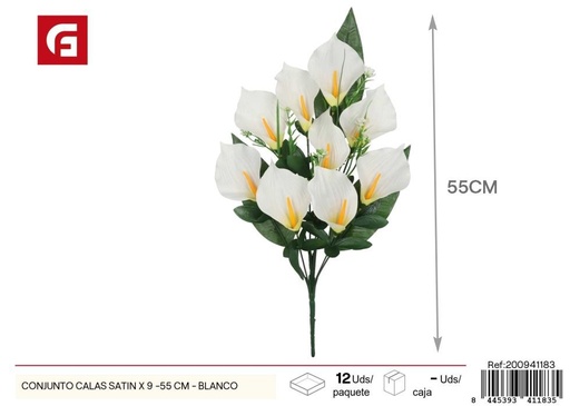 [200941183] Conjunto de calas satinadas 9 uds - 55 cm - Color blanco - Ramos decorativos de flores artificiales