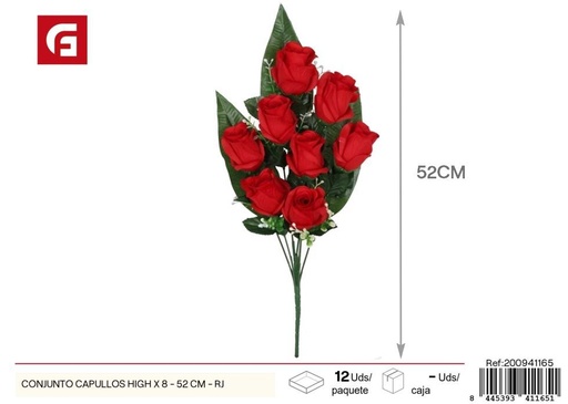 [200941165] Conjunto de capullos premium 8 uds - 52 cm - Color rojo - Ramos decorativos de flores artificiales