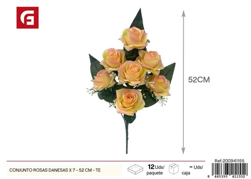 [200941155] Conjunto de rosas danesas 7 uds - 52 cm - Color té - Ramos decorativos de flores artificiales