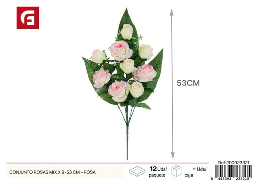 [200923321] Conjunto de rosas rosas 9 piezas - Ramos de flores híbridas y decorativas