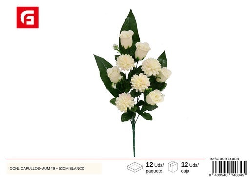 [200974084] Conjunto de capullos de crisantemo 9 uds - 53 cm - Color blanco - Ramos decorativos de flores artificiales