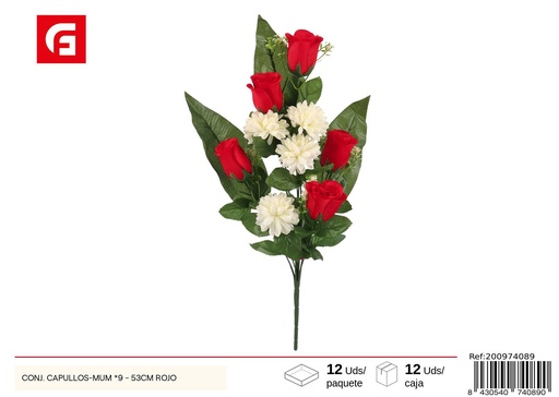 [200974089] Conjunto de capullos de crisantemo x 9-53 cm rojo - Flores artificiales y decoración