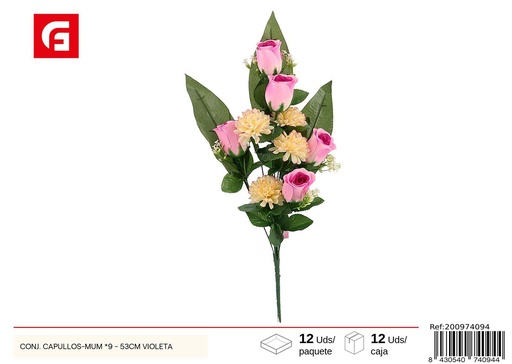 [200974094] Conjunto de capullos de crisantemo 9 uds - 53 cm - Color violeta - Ramos decorativos de flores artificiales