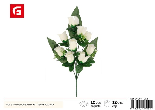 [200974051] Conjunto de capullos extra 9 uds - 55 cm - Color blanco - Ramos decorativos de flores artificiales