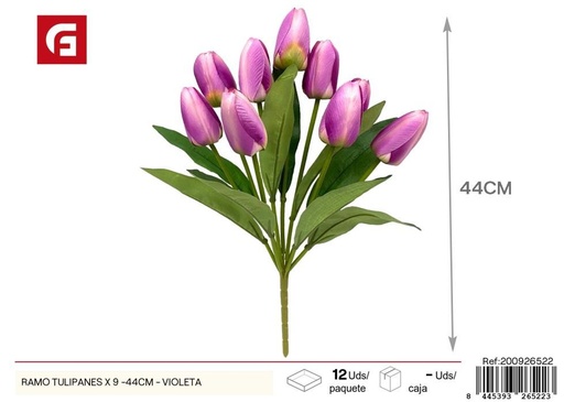 [200926522] Ramo de tulipanes violetas 9 piezas 44 cm - Ramos decorativos de flores artificiales