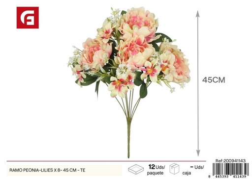 [200941143] Ramo de peonías y lirios x 8 - 45 cm - Té, flores artificiales decorativas