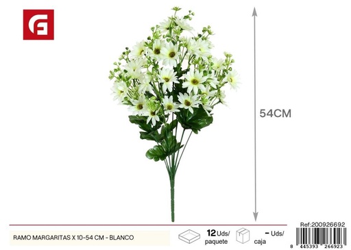 [200926692] Ramo de margaritas blancas 10 piezas 54 cm - Flores artificiales alegres y coloridas