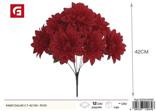 [200914089] Ramo de dalias 7 piezas 42 cm - Color rojo - Flores artificiales decorativas