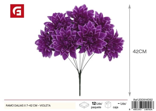 [200914092] Ramo de dalias 7 piezas 42 cm - Color violeta - Flores artificiales decorativas