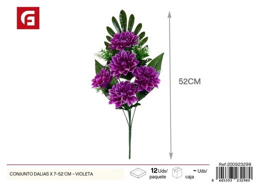 [200923298] Conjunto de dalias 7 piezas 52 cm - Color violeta - Flores artificiales decorativas