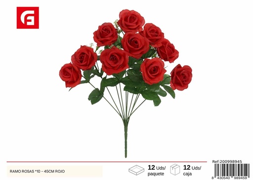 [200998945] Ramo de rosas rojas x10 45cm - Flores artificiales y decoración floral