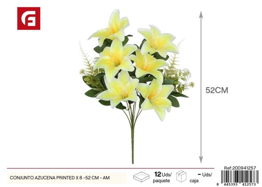 [200941257] Conjunto de azucenas impresas 8 piezas 52 cm - Color amarillo - Flores artificiales decorativas