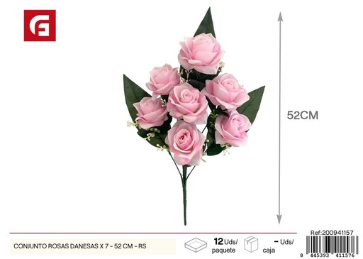 [200941157] Conjunto de rosas danesas 7 piezas 52 cm - Color rosa - Flores artificiales decorativas