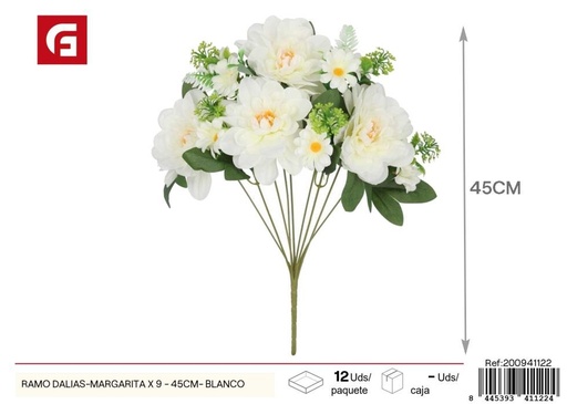 [200941122] Ramo de dalias y margaritas x 9 - 45 cm - Blanco, flores artificiales decorativas