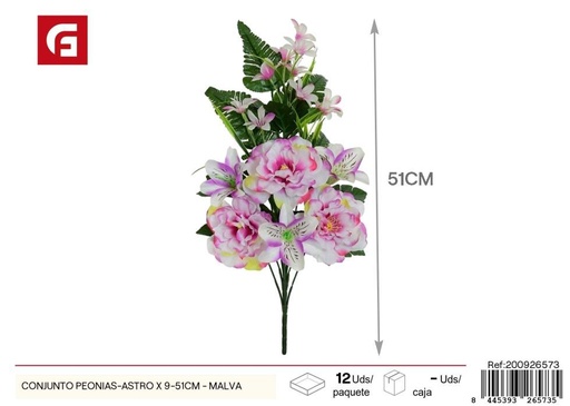 [200926573] Conjunto de peonias y astromelias malvas 9 piezas 51 cm - Flores artificiales decorativas
