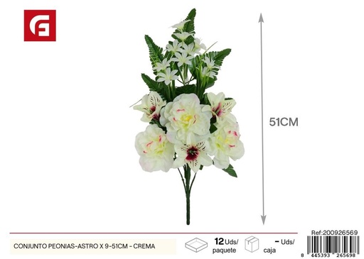 [200926569] Conjunto de peonias y astromelias color crema 9 piezas 51 cm - Arreglos de flores de lujo