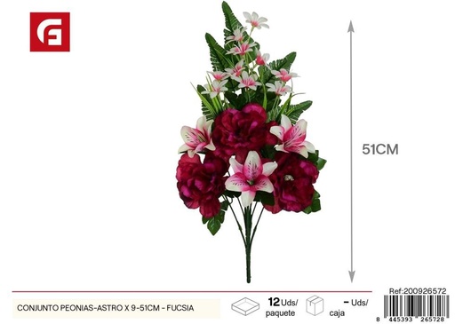 [200926572] Conjunto de peonias y astromelias fucsias 9 piezas 51 cm - Ramos de flores simuladas