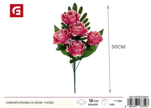 [200923359] Conjunto de Peonias artificiales fucsias x 5 - 50 cm - Decoración floral