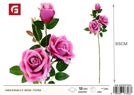 [200927343] Vara de rosas fucsias 3 piezas 85 cm - Ramos decorativos vibrantes