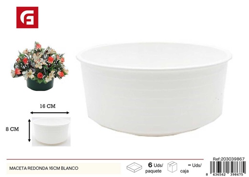 [203039867] Maceta redonda blanca 16 cm - Flores artificiales y macetas decorativas