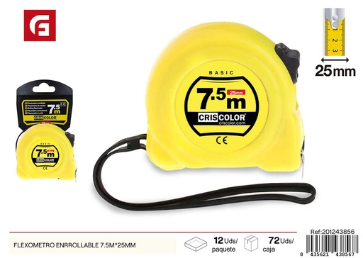 [201243856] Flexómetro enrollable 7.5m x 25mm - Medidor práctico para bricolaje