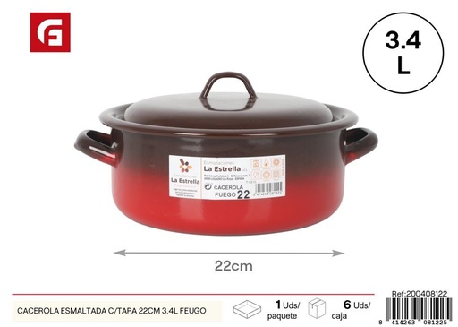 [200408122] Cacerola esmaltada con tapa 22 cm 3.4L (serie Feugo) - Utensilios de cocina