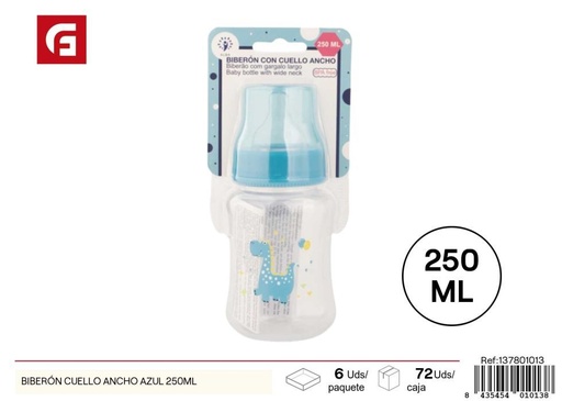 [137801013] Biberón cuello ancho azul 250 ml - Artículos para bebés