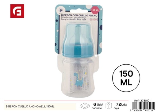 [137801011] Biberón cuello ancho azul 150 ml - Artículos para bebés