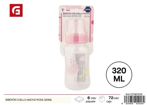 [137801016] Biberón cuello ancho rosa 320 ml - Artículos para bebés