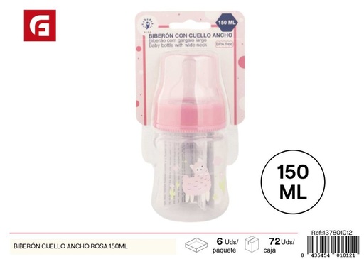 [137801012] Biberón cuello ancho rosa 150 ml - Utensilios para bebés y alimentación