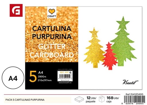 [154120495] Pack de 5 cartulinas purpurina - Materiales de manualidades y arte