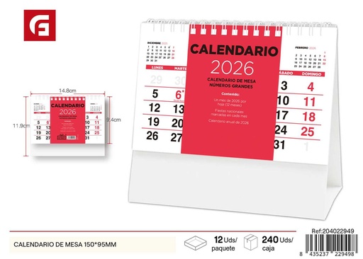 [204022949] Calendario de mesa 150x95 mm - Material escolar y agendas
