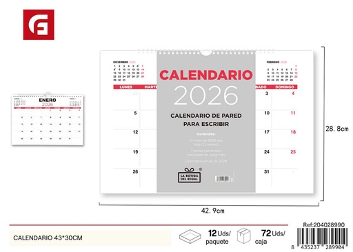 [204028990] Calendario 43x30 cm - Material escolar y agendas