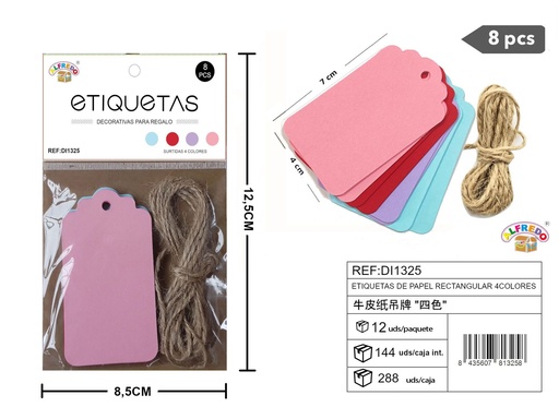 [DI1325] Set de etiquetas de papel rectangulares de 4 colores 4x7 cm - 8 unidades REF:DI1325