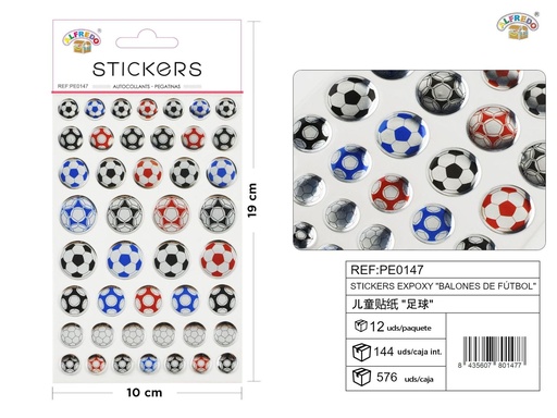 [PE0147] Stickers epoxy "Balones de fútbol" 10x19 cm