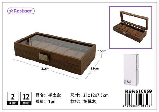 [510659] Caja para relojes de madera de 6 compartimentos 31*12*7.5 cm - Organizadores de relojes