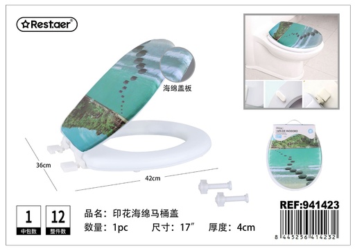[941423] Tapa de inodoro de esponja con estampado 17 pulgadas - Accesorios de baño