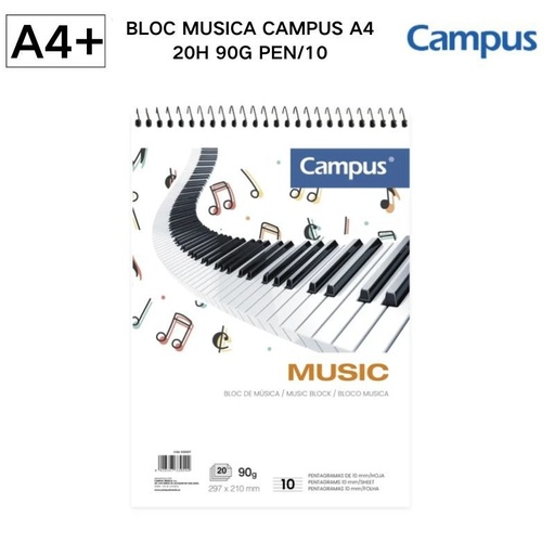 [A002680] BLOC MUSICA CAMPUS A4 20H 80G PEN/10 - Libreta de música para compositores