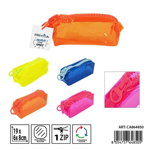 [0238400] Estuche fluorescente transparente 19x6x8 cm - Estuches y organización escolar