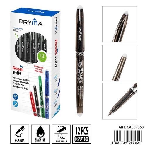 [0239218] Bolígrafo borrable doble goma 0.7 mm negro - Herramientas de escritura