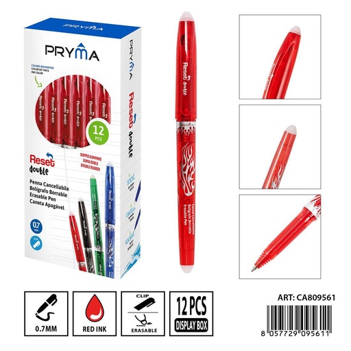 [0239219] Bolígrafo borrable doble goma 0.7 mm rojo - Herramientas de escritura