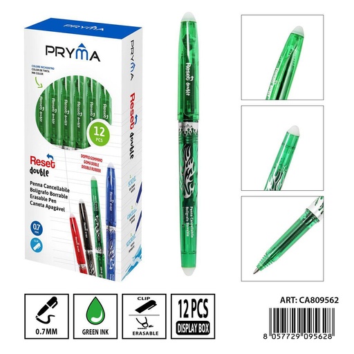 [0239220] Bolígrafo borrable doble goma 0.7 mm verde - Herramientas de escritura