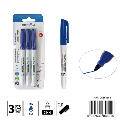 [0235634] Marcador pizarra blanca p/redonda 2 mm azul 3 unidades - Herramientas de escritura