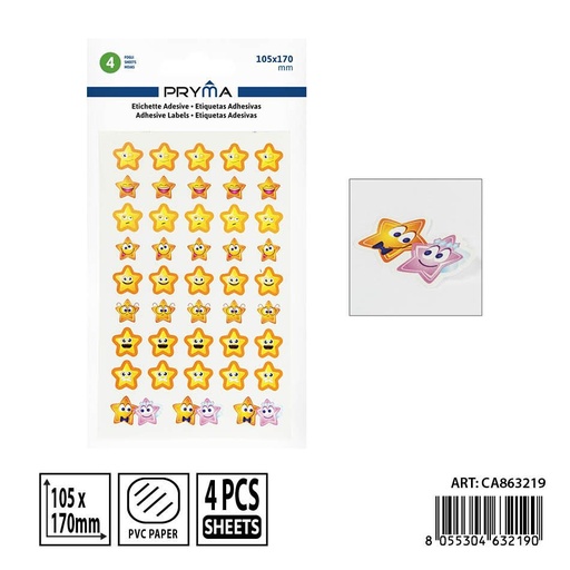 [0236678] Etiqueta adhesiva estrellitas 10.5x17 cm 4 pzs - Accesorios de papelería y etiquetado