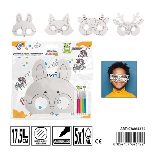 [0239246] Máscara para colorear con rotuladores 3PZ + 5PZ de acuarelas 17.5 cm - Actividades creativas
